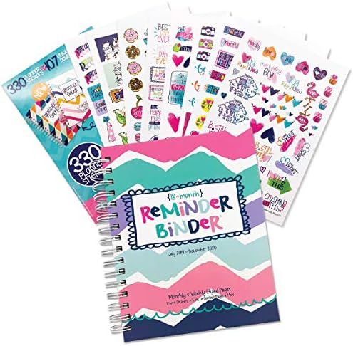 Reminder Binder 2019-2020 18-Month Planner & Variety Sticker Set Weekly & Monthly Views, 6.5"x8.5", Twin-Wire Binding, Hard Cover, Elastic Closure, Planner Stickers, To-Do Lists, Pockets, Tab Dividers