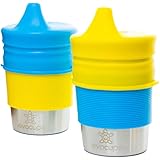 EvoCups 2 Pack Environmentally Friendly Stainless Steel Sippy Cups (300ml/10oz) for Kids with BPA-FREE & TEAR RESISTANT Silicone Lids & Sleeves