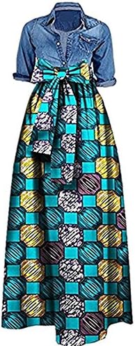 Shele Women's African Print Dashiki Long Maxi A Line High Waist Skirt Ball Gown(M-5XL)