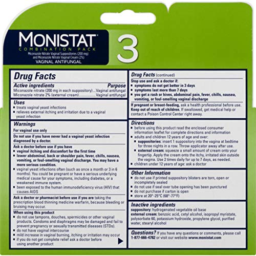 Monistat 3Day Yeast Infection Treatment Suppositories + Itch Relief