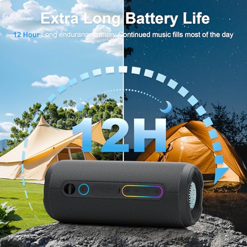 YOLOEMOT T13 Portable Bluetooth Speaker, 24W Stereo Sound Deep Bass, IPX7 Waterproof, 12H Playtime, Bluetooth 5.3, TWS Pairing, RGB Light for Shower Camping Beach Outdoor (Black)