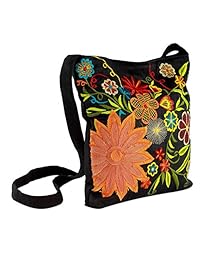 NOVICA multicoloreado bordado mezcla de algodón Bolsa de hombro, "paraíso Tropical