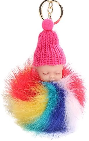 Usaboutall Women Girls Colorful Sleeping Baby Doll Keychain Plush Ball Bag Pendant Charm