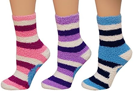 Freshox Women's (3 Pairs) Anti-Skid Fuzzy Crew Socks and FREE Gift box (Assortment #6)