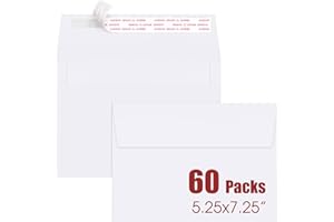 Svalor 60 Packs 5x7 Envelopes, White A7 Envelopes for Invitations, Printable, Self Seal for Weddings, Invitations, Photos, Postcards, Greeting Cards, Mailing