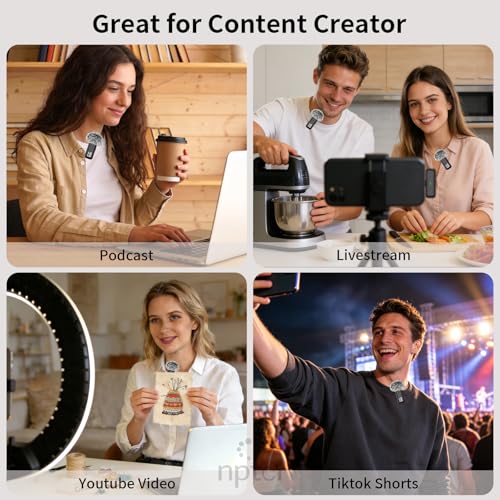 NPTCL Wireless Lavalier Microphone for iPhone iPad Android, USB C Mini Mic | 24H Charging Case, Digital Charge Display, Noise Reduction for Content Creator Video Recording Vlog Podcast YouTube TikTok