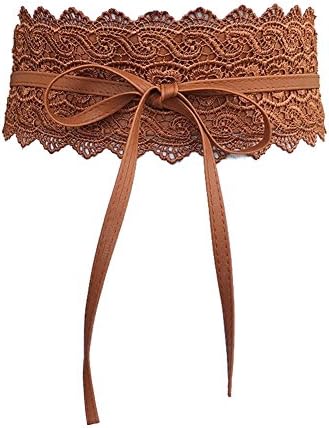 Movlo Women's Bowknot Lace Self Tie Wrap Around Obi Waist Band Cinch Wide Boho Belt (Coffee)