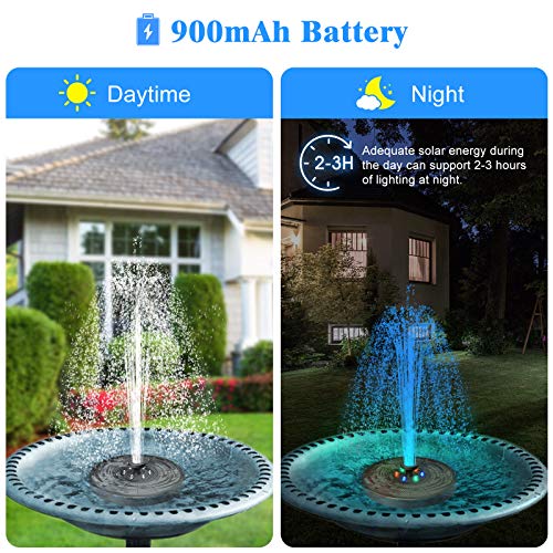 Gocheer Upgraded 3W Solar Fountain Pump with LED Lights , 7 Nozzles for Different Water Styles, Outdoor Floating Solar Powered Water Fountain Pump with Storage Battery for Bird Bath Garden Pond Pool