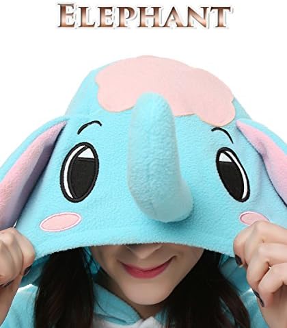 Adult Animal Kigrumi Pajamas, Unisex Onesie Cosplay Costume For Halloween (M/L, Blue Elephant)