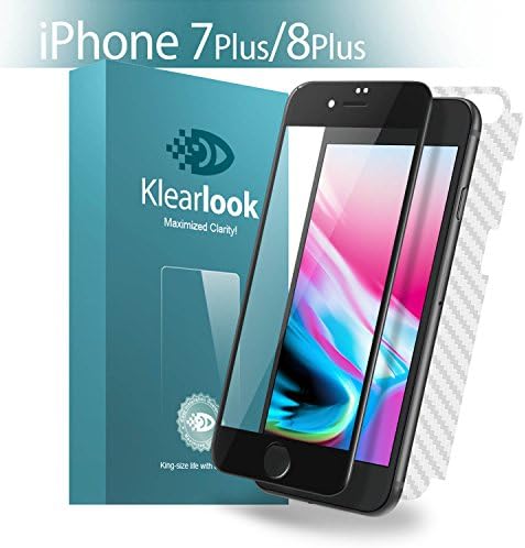 [1+1 Pack] Klearlook [Crystal Series] Front Ultra Clear 3D Full Coverage Tempered Glass Screen Protector and Back Matte PET Film for Apple iPhone 7 Plus [Black Frame]