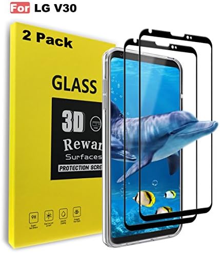 HLLI LG V30 Screen Protector, [2 Pack] Screen Protector For LG V30, Full Coverage / Bubble Free / Easy to Install HD Clear Tempered Glass Screen Protector For LG V30 / V30+ / V30 Plus (Black)