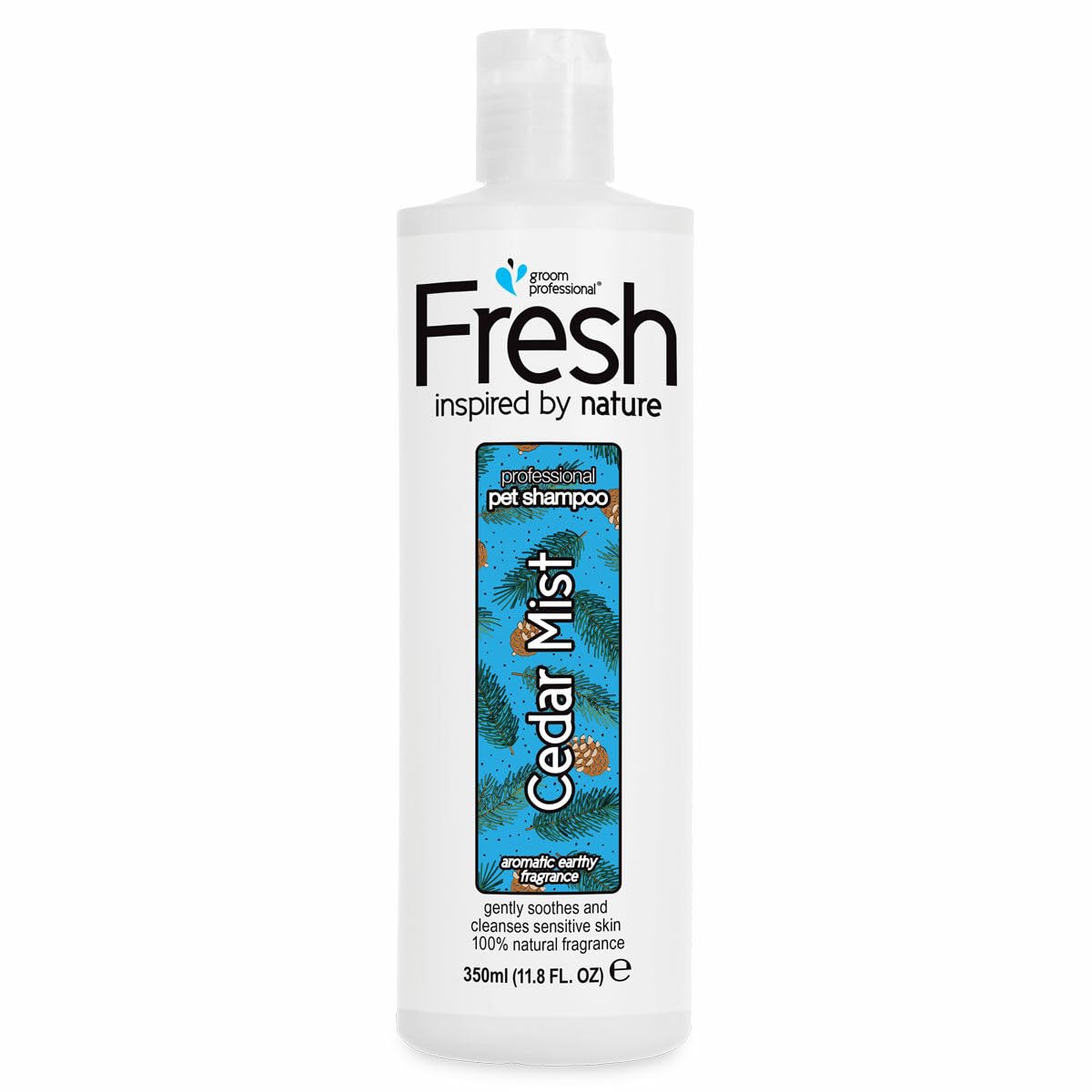 GROOM PROFESSIONAL FRESH Cedar Mist Dog Shampoo - Gentle Cleansing & Soothing for Sensitive Skin - Natural Cedarwood Scent with Essential Oils to Soothe Itchy, Dry Skin - Paraben & SLS-Free, 350ml