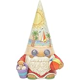 Enesco Jim Shore Heartwood Creek Four Seasons Time for a Shell-ebration Coastal Gnome Figurine with Sunset and Beachball, 7.09 Inches, Hand Painted Stone Resin Collectible Gnomes Figurines Home Decor