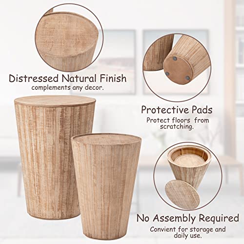 COZAYH Farmhouse Nesting Barrel Side Table, Rustic Space Saving Storage