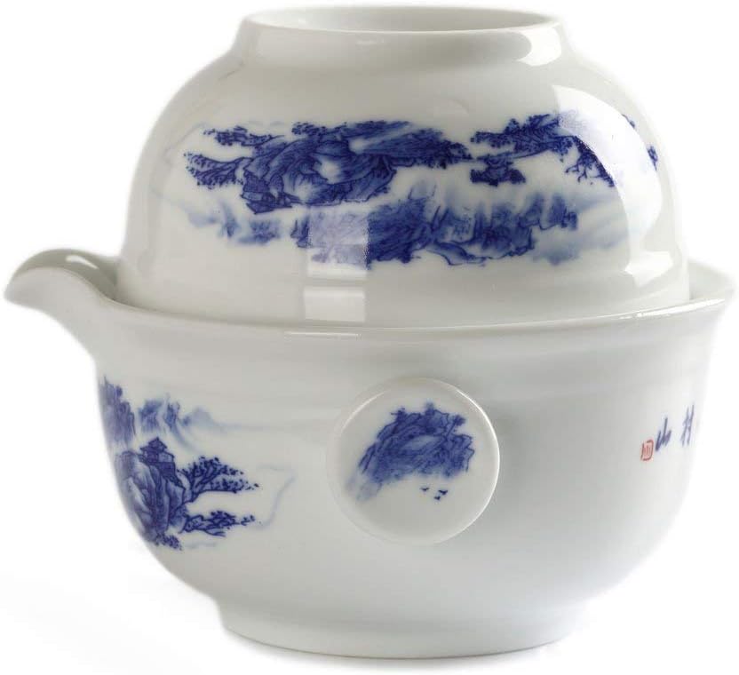 Chinese JingDe Porcelain Scenery Gaiwan Teapot Teacup Quick Gongfu Tea Maker Set