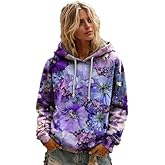 OSCORP women's Boho Floral Hoodie Oversized Patchwork Watercolor Print Casual Hooded Pullover with Pocket for Daily Wear