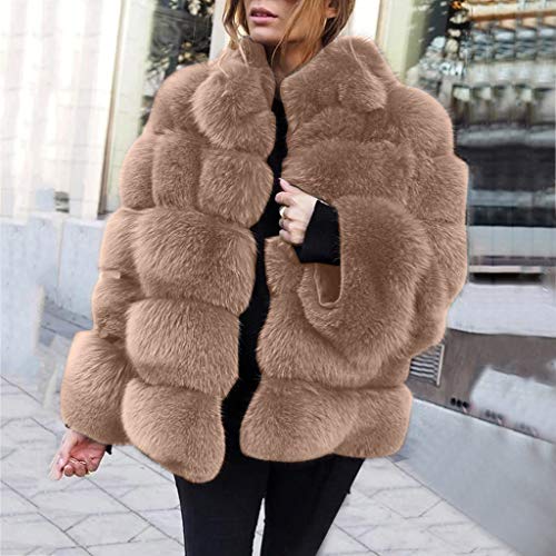 Plus Size Faux Fur Coat Women Thicken Winter Warm Comfort Outerwear Open Front Cardigan Overcoat Jacket - Limsea Khaki - Thumbnail 4