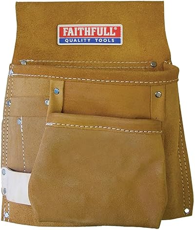 Faithfull Suede Leather Single Tool Nail Pouch 5 Pockets Hammer Loop Tan