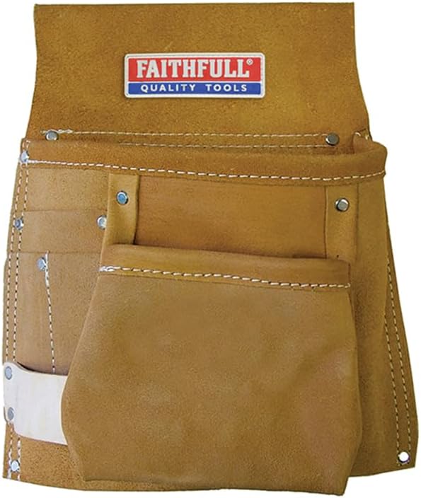 Faithfull Suede Leather Single Tool Nail Pouch 5 Pockets Hammer Loop Tan