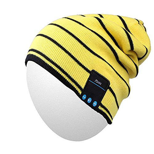 Bluetooth Hat,Qshell Trendy Warm Soft Knit Slouchy Music Beanie Skully Cap with Wireless Bluetooth Headphone Headset Earphone Hands-free Phone Call for Winter Sports Fitness Casual Activities - Yellow