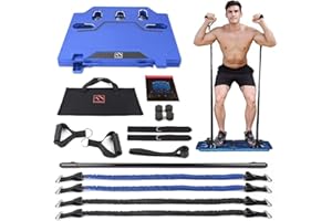 FITINDEX Portable Home Gym, Home Workout Equipment, Gym Equipment for Home for Men Women to Build Muscle and Burn Fat with Resistance Bands Bar, Full-Body Fitness Equipment for Indoor/Outdoor/Travel