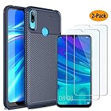 MYLB-US Huawei Y7 2019 case and Screen Protector, [3 in 1] Ultra-Thin high-Grade Soft TPU Silicone case Carbon Fiber Design case, Suitable for Huawei Y7 2019 Smartphone case(Blue)