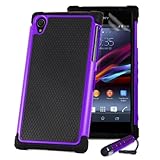 32nd Shock proof defender heavy duty tough case cover for Sony Xperia Z (L36h / L36i / C6603) + screen protector, cleaning cloth and touch stylus - Purple