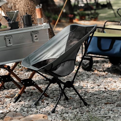 Cadeira Camping, GODREAM Cadeira Camping Dobravel para Acampamento, com Bolsa de Transporte, Estrutura de Aço Carbono e Tecido Poliéster Resistente Premium, Suportar Até 150 kg, Portatil (Cinza)