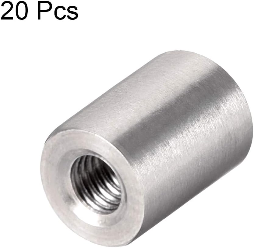 sourcing map M3 Round Connector Nuts, 304 Stainless Steel Coupling Nut 8mm/0.31inch Length,Pack of 20, Silver, M3x8mm(20 pcs) - Image 4