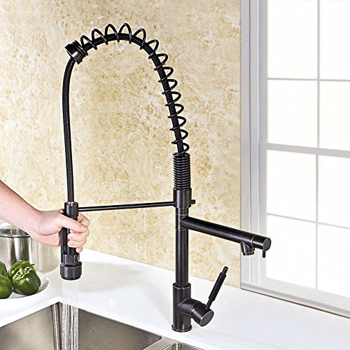 Oversized Kitchen Faucet with Pull Down Sprayer Delle Rosa Heavy-Duty Commercial Style Single Handle Spring Pre-rinse Farm Sink Faucets Oil Rubbed Bronze