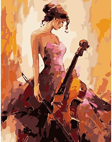 MingSH Painting by Numbers Adults Diy Kits Canvas Oil Paint for Kids, Students Beginner with Brushes and Acrylic Pigment - Music Girl 16*20 inches (Frameless)