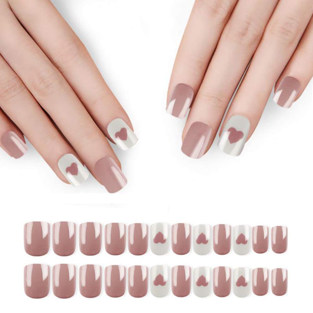 Buy Vcedas Glossy Nails Press On French Tip Square Pink Acrylic Nail Short Full Cover Artificial Nails Short With Glue 24 Pc Nail Set For Nail Salons Online At Low Prices In