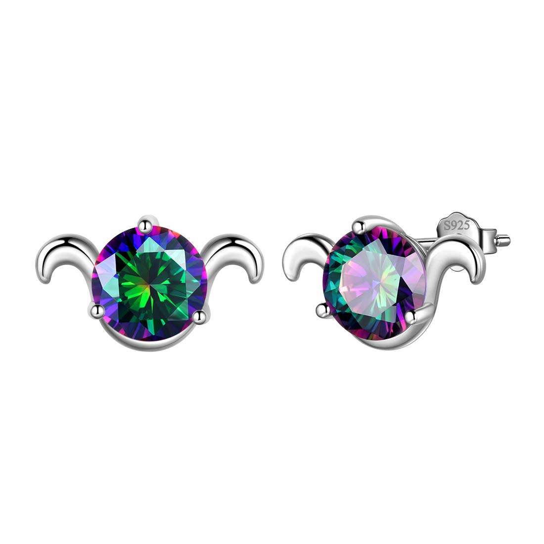 Aurora Tears Aries Stud Earrings 925 Sterling Sliver 12 Zodiac Sign Constellation Horoscope with Mystic Rainbow Topaz Jewellery Gift for Women and Girls DE0245B
