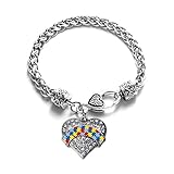 Autism Awareness Pave Heart Charm Bracelet Silver Plated Lobster Clasp Clear Crystal Charm