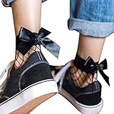 Kshion Women Ruffle Fishnet Ankle High Socks Mesh Lace Bow-Knot Short Socks (E)