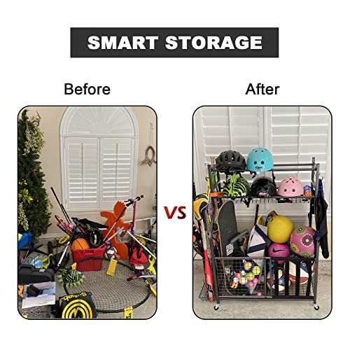 Mythinglogic Garage Storage System, Garage Organizer with Baskets and Hooks, Sports Equipment
