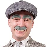 Skeleteen Eyebrow and Mustache Set - Old Man Bushy Stick On Fake Grey Eyebrows and Moustache Kit for Men, Women and Children