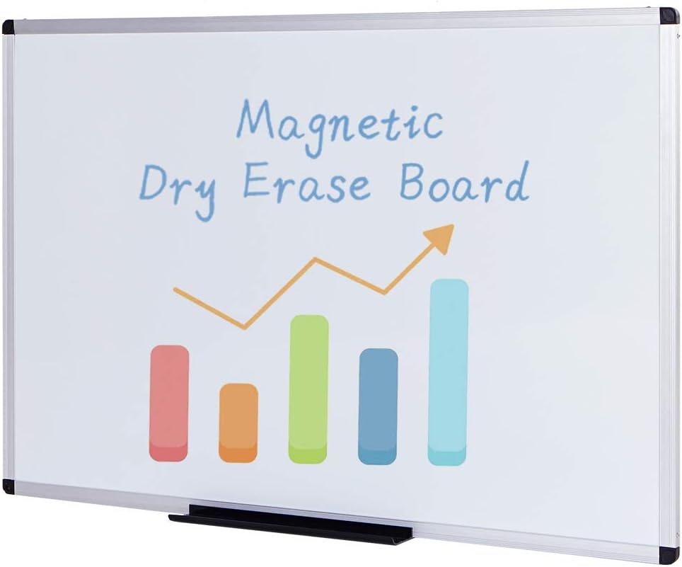 VIZ-PRO Magnetic Whiteboard 120 x 60 cm, Dry Erase White Board with Pen Tray, Silver Aluminium Frame
