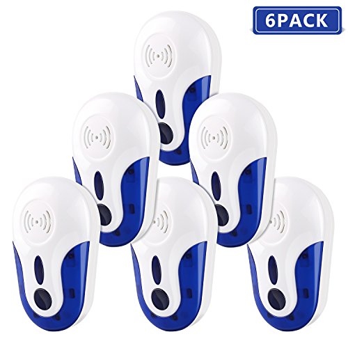 [2018 UPGRADED] Pest Control Ultrasonic Pest Repeller, Set of 6 Electronic Plug In repellent indoor for Insects, Mosquitoes, Mice, Spiders, Ants, Rats, Roaches, Bugs, Non-toxic, Humans Pets Safe