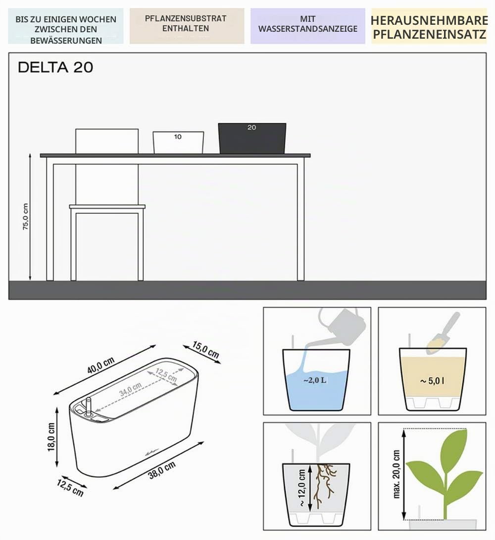 LECHUZA DELTA 20 taupe hochglanz 15566 2