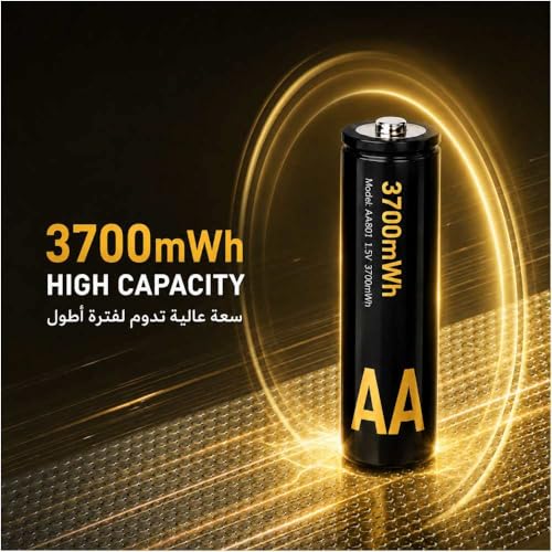 Cuorvag Rechargeable Battery AA with Charger, 8 Pack AA 1.5V Lithium Batteries, 3700mWh High Capacity, Smart LED Type-C Charging Case, 1300+ Cycles