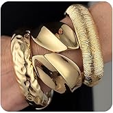 Svovin 3Pcs Chunky Gold Bangle Bracelets for Women Trendy Gold Bracelet Stack Cuff Bangles Daily Wear Fashion Arm Cuff Upper Arm Jewelry Valentine's Day Gifts
