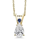 Gem Stone King 14K Yellow Gold DEF Lab Grown Diamond and Blue Created Sapphire Pendant Necklace for Women | 0.54 Cttw | Gemstone April Birthstone | Pear Shape 7X5MM | With 18 Inch Chain
