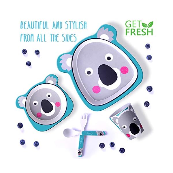 GET-FRESH-Kids-Bamboo-Dinner-Set--5-Piece-Bamboo-Childrens-Dinner-Set-with-Bamboo-Kids-Plate-Bowl-Cup-Spoon-and-Fork--Cute-Koala-Bamboo-Kids-Dinnerware-Set-with-5-Bamboo-Fibre-Baby-Tableware-Dishes GET FRESH Kids Bamboo Dinner Set – 5 Piece Bamboo Childrens Dinner Set with Bamboo Kids Plate Bowl Cup Spoon and Fork – Cute Koala Bamboo Kids Dinnerware Set with 5 Bamboo Fibre Baby Tableware Dishes