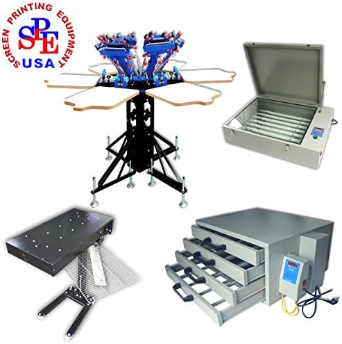 6 Color 6 Station Screen Printing Press Equipment 110V 1800W Flash Dryer Exposure Unit Screen Drying Cabinet All Tool