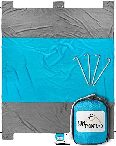 SUN NOMAD Ripstop Beach & Picnic Blanket – Super Sand Proof – XXL Oversized Family Mat – Cool Unique Present Idea, for Him, Her, Men & Women – Best Camping Present 2019 for Outdoor Lovers