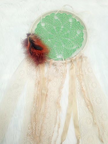 Bohemian Green Dream Catcher -Handmade, Mandala Style, Unique Wall Decor, Ivory Dream Catcher 8.5x21