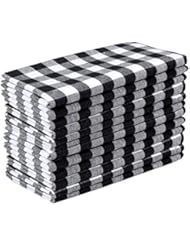 Dinner Napkin Gingham Plaid Check, 100% Cotton Napkin, Wedding Napkins, Cocktails Napkins, Fabric Napkins, Cotton Napkins, Mitered Corners & Generous Hem, Set of 12, 18x18 inches, Black White Checks
