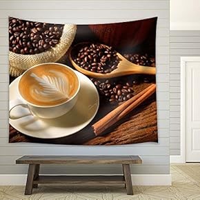 Coffee and Coffee Beans - Fabric Tapestry, Home Decor - 51x60 inches