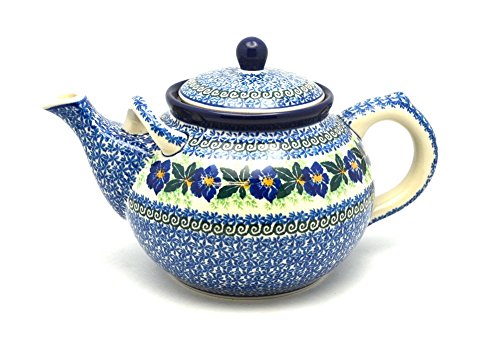 Click Here to See More Images Polish Pottery Teapot - 1 3/4 qt. - Blue Pansy